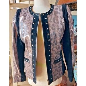 Sharif 1827 Couture Metallic Studded Suede Leather Jacket Silver & Black size M